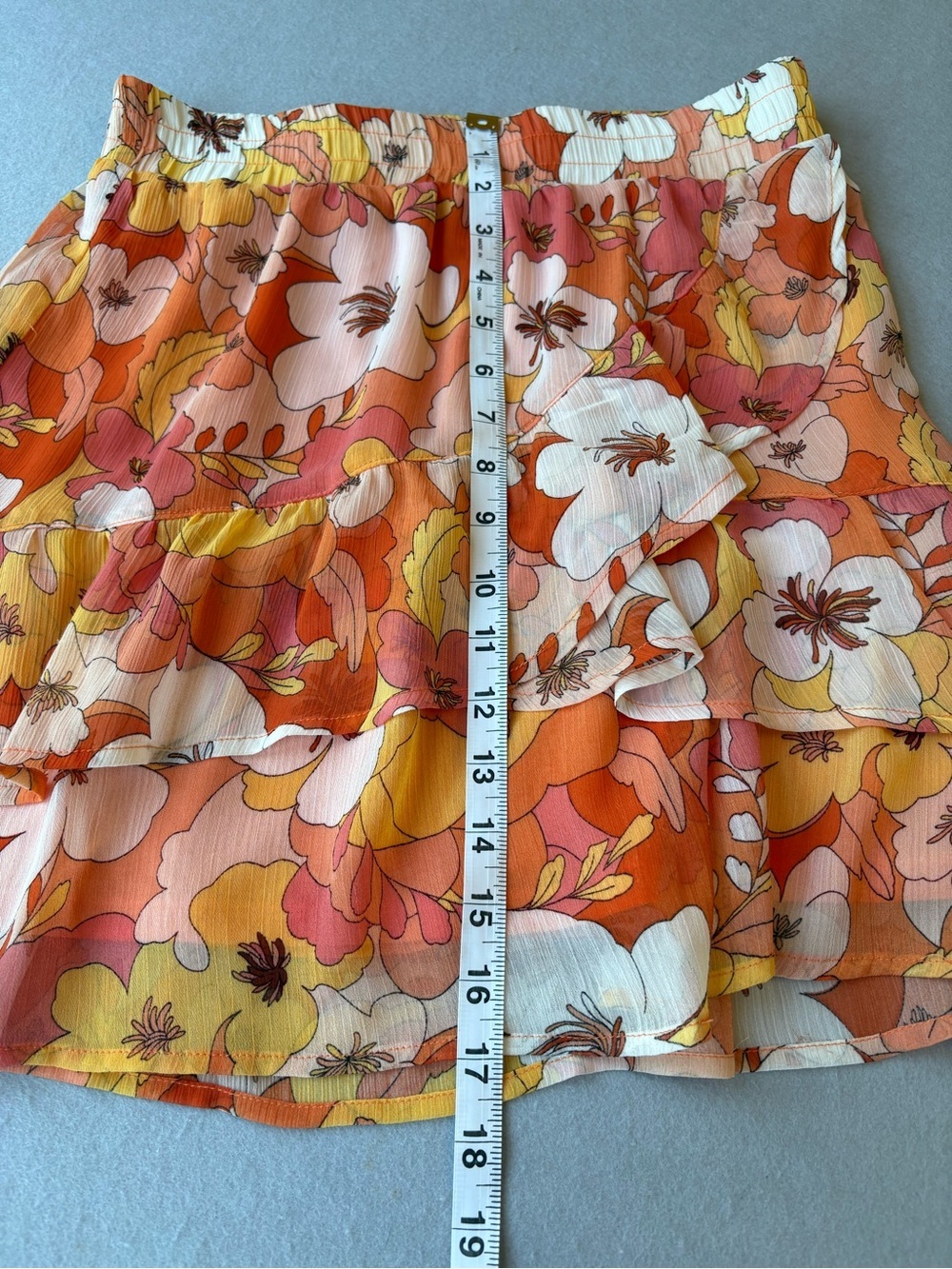 Autres Filles Floral Ruffle Tiered Mini Pull on Skirt - Orange Pink Yellow Sz S - Picture 7 of 8